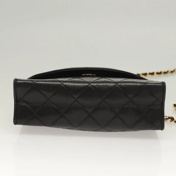 CHANEL Matelasse Chain Shoulder Bag Lamb Skin Black Gold CC Auth BA3125 - Picture 6 of 14